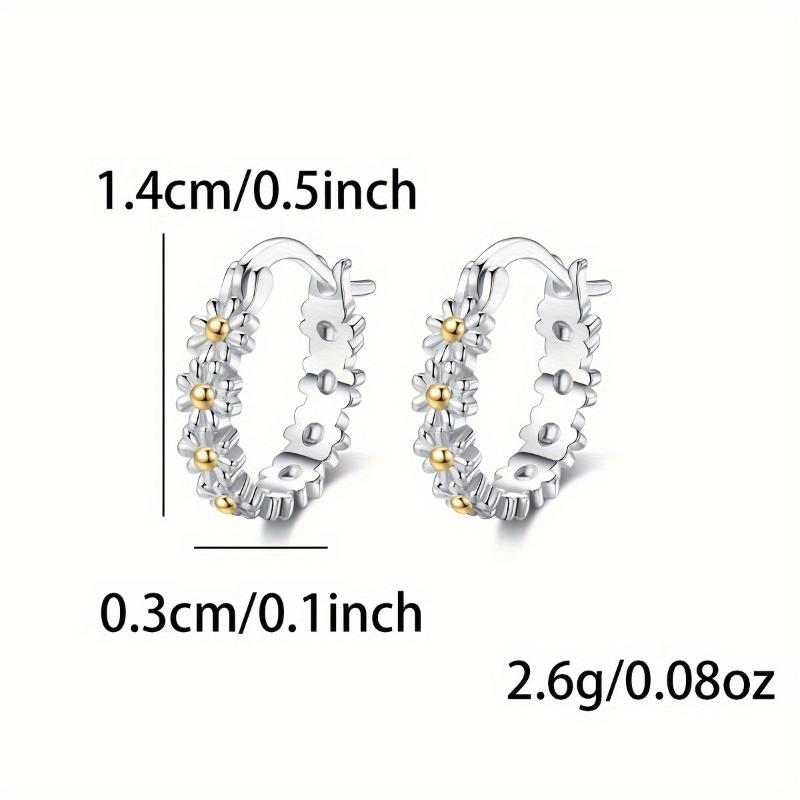 [Silver | Cute] 925 Sterling Silver | Cute Daisy Huggie Hoop Earrings For Girls Women | For Daily Jewelry Birthday Christmas Gifts (2.6g) 3