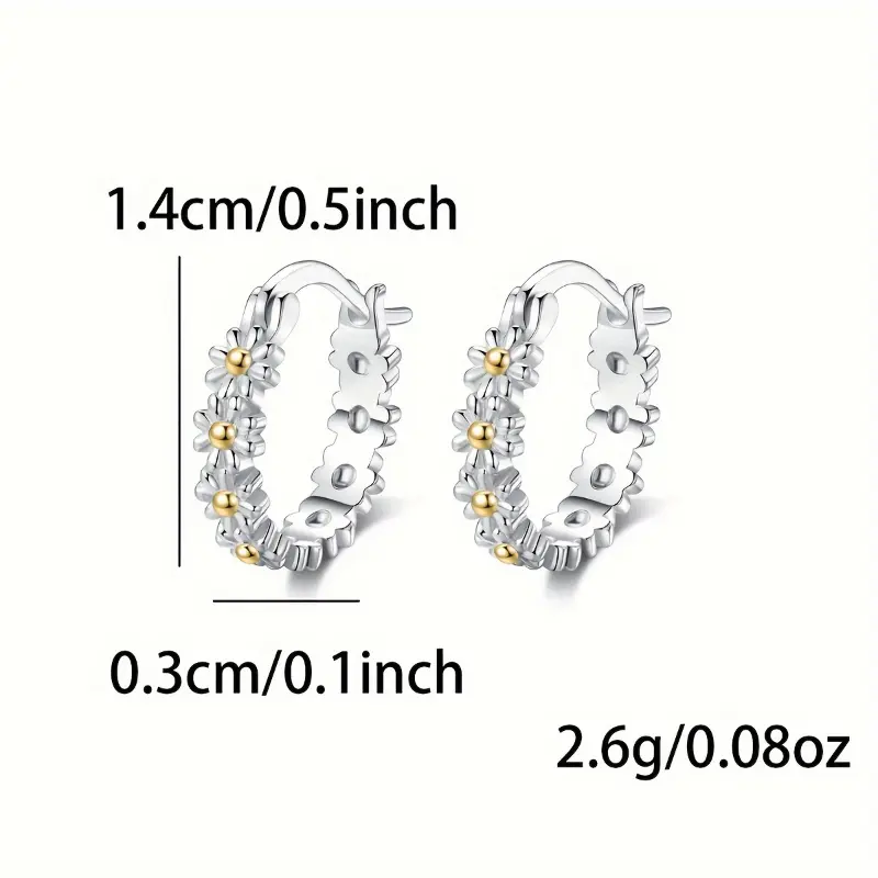 [Silver | Cute] 925 Sterling Silver | Cute Daisy Huggie Hoop Earrings For Girls Women | For Daily Jewelry Birthday Christmas Gifts (2.6g) 3