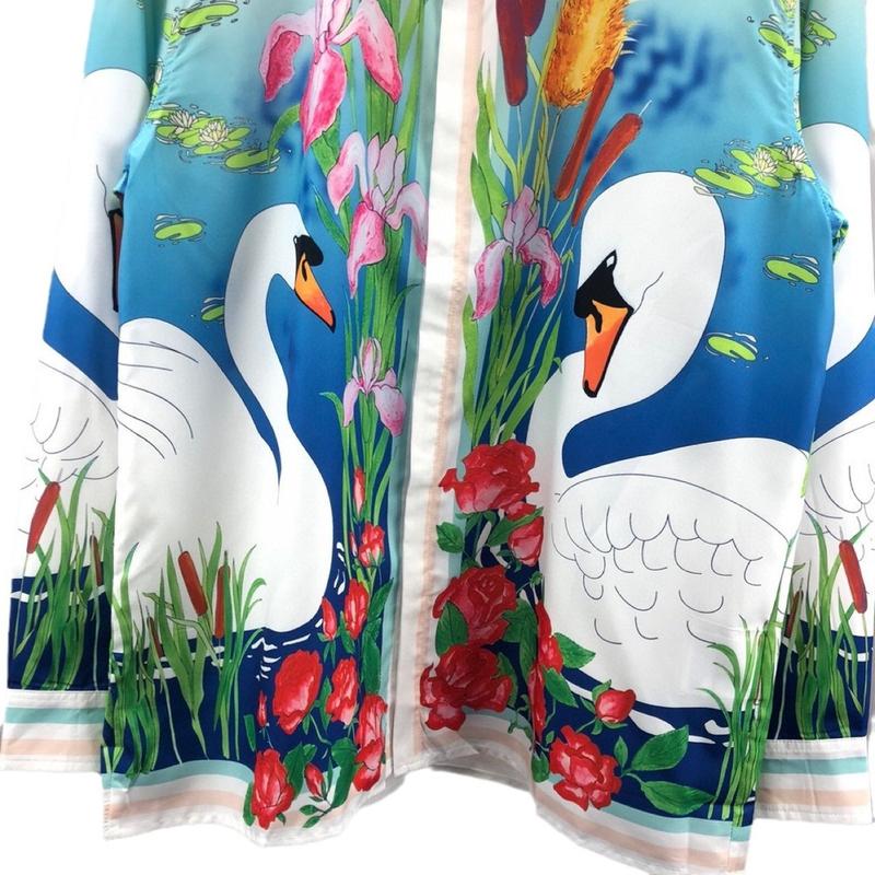 Áo Sơ Mi Dài Tay Thời Trang, CA, Ngỗng Trắng Nhỏ Cổ Áo bẻ xuống, Unisex, Họa Tiết In Chữ 4