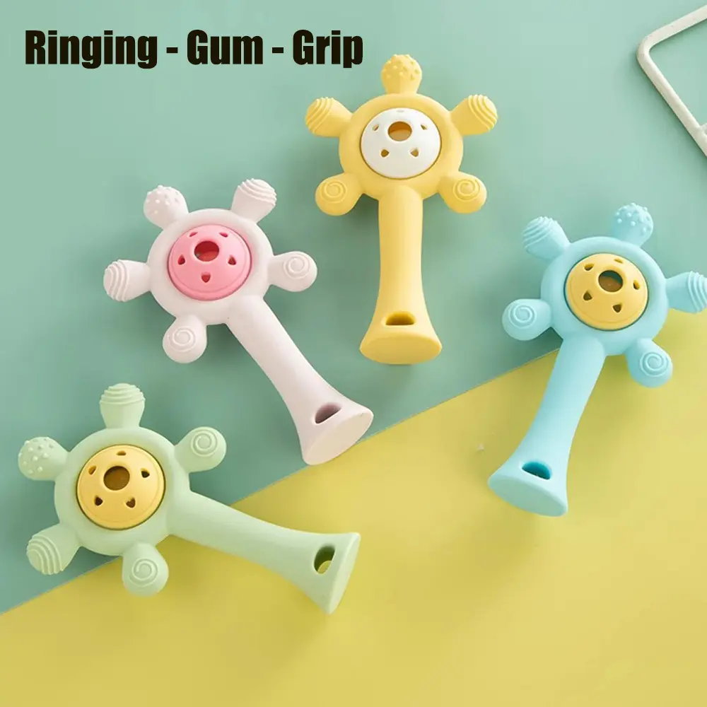 Cute baby windmill teethers, food grade silicone baby hand rattles, baby teething stick toys are suitable for 0-2 year old babies pacifier  teeth