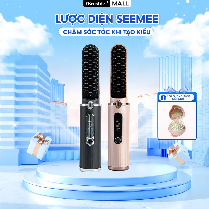   BẢN CẢI TIẾN  Lược điện không dây ion âm SeeMee chăm sóc tóc suôn mượt tạo kiểu vào nếp nhanh với 4 mức nhiệt phù hợp mọi loại tóc Tặng gương mặt gấp gọn  TiktokXmas 