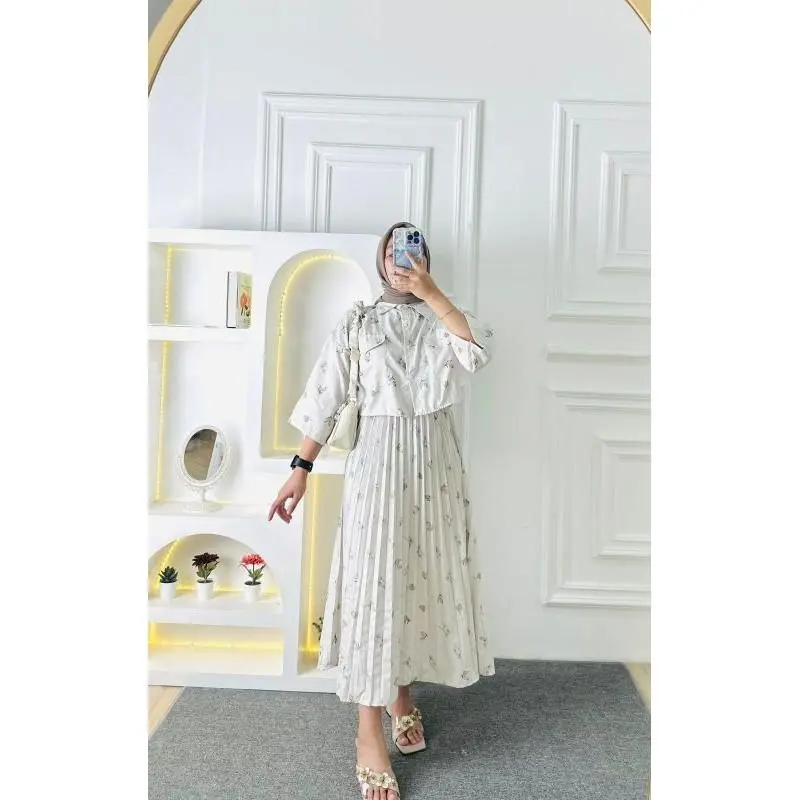 TREXUS - ZFS FASHION ONESET WANITA HUMAIRA / VILMEI SET / Fashion Set Rok Plisket + Atasan Motif Terbaru / Oneset Wanita Kekinian Korean Style