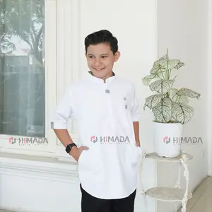 HIMADA LOOK Koko Abrar Pendek 3/4 Anak Kurta Baju Muslim Laki-laki Anak Polos Lengan Pendek 3/4 Koko Sunnah