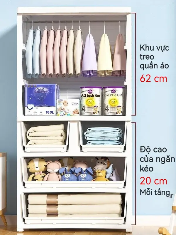 【Tủ Nhựa Cho Bé】70cm Tủ Quần Áo Trẻ Hình ảnh hoạt hình Tủ Để Đồ nhìu ngăn rộng rãi Tủ đồ nhựa đựng 2