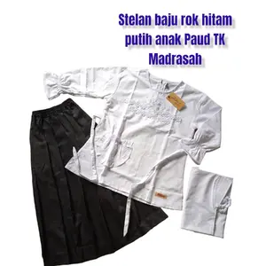stelan baju rok putih anak perempuan paud TK Madrasah ,3-11tahun Katun Polos Bunga Putih Hitam Lengan panjang Katun Fashion Cantik