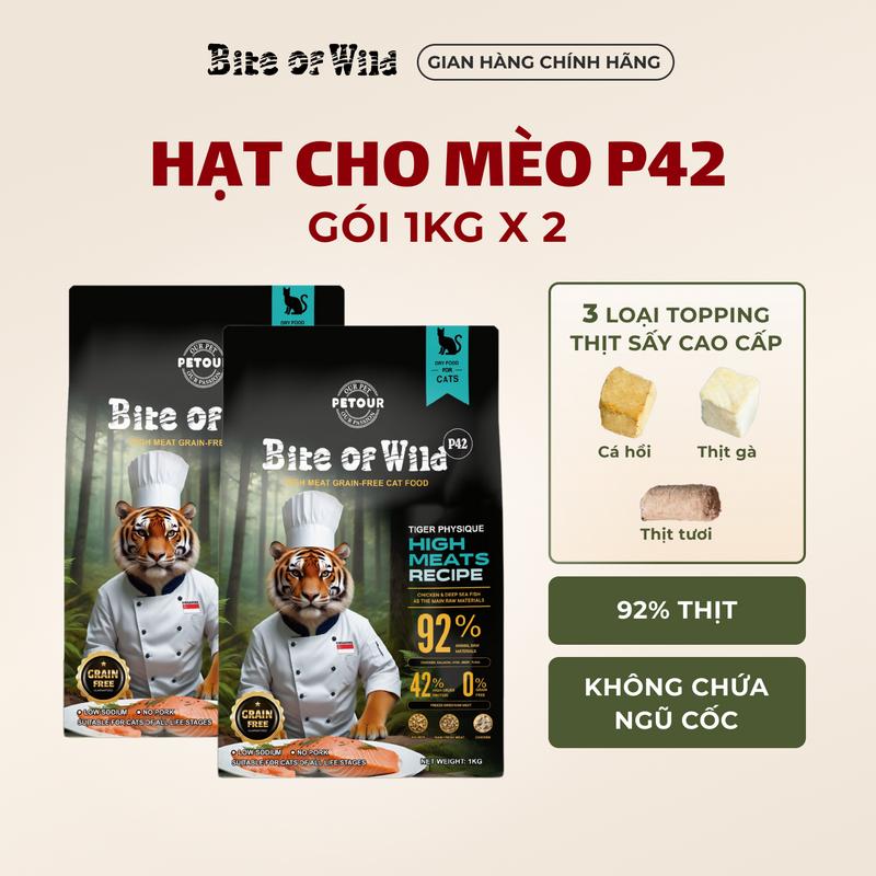 [THỨC ĂN CHO MÈO] 2 Túi hạt cao cấp 1kg KHÔNG CHỨA NGŨ CỐC, có viên sấy khô cá hồi/ thịt tươi/ thịt gà dành cho mèo mọi lứa tuổi, bao gồm mèo con, mèo bầu