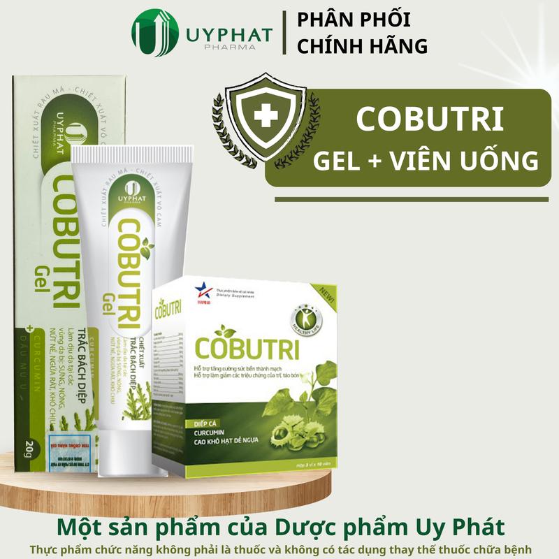 ( CHE TÊN ) Gel bôi trĩ COBUTRI GEL Uy Phát Tuýp 20g - CotriPro hỗ trợ co búi trĩ, đỡ đau rát hậu môn, táo bón - kèm đầu thụt - kết hợp Hộp Cobutri 30 viên