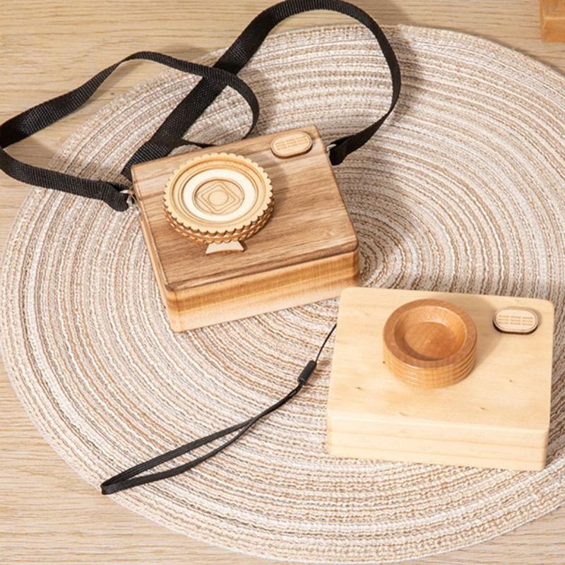 Product Introduction of Home Decor Wooden Music Box Vintage Exquisite Camera Ornament Creative Hand-Cranked Music Box Birthday 8