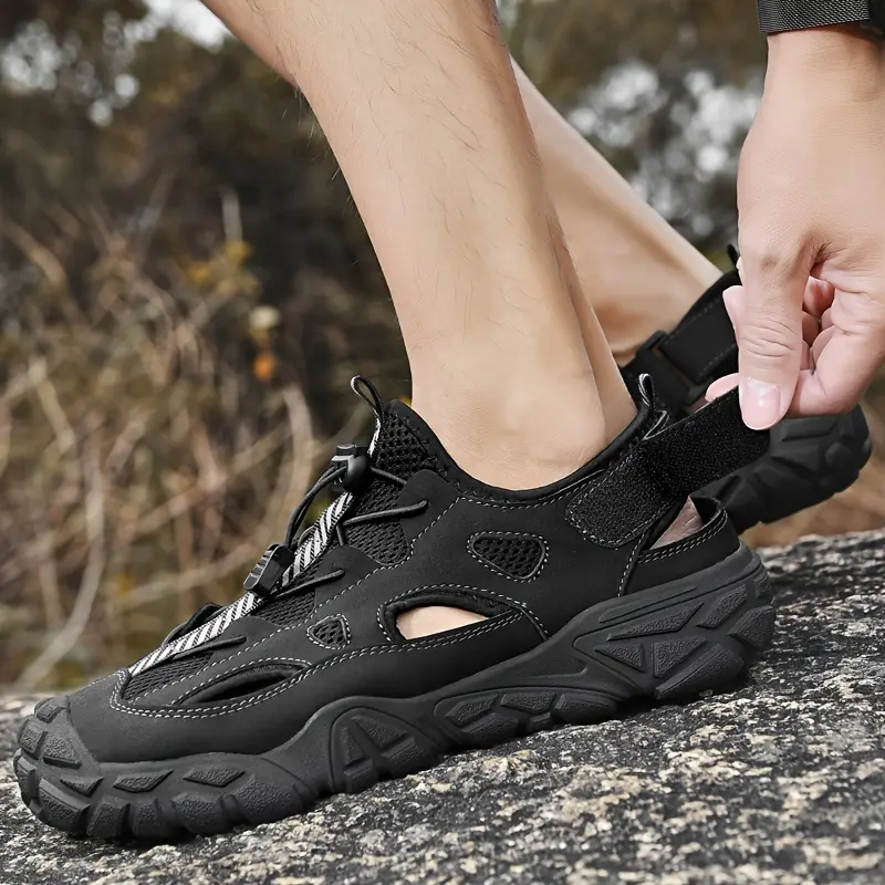 GloriaGl251 Men'S Black Casual Hiking Shoes - Breathable Fabric Upper, Round Toe, Hook & Loop Closure, Comfortable Walking Shoes for Summer, Casual Footwear | Stylish Hiking Shoes | Durable Footwear 3