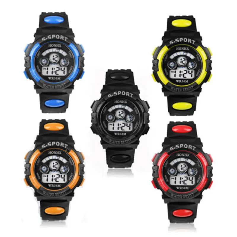 Fashion Waterproof Kids Boys Sports Multifunction Electronic LED Alarm Date Wrist Watch