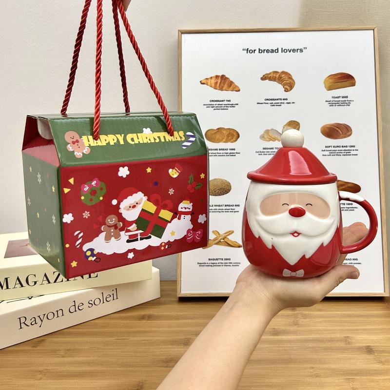  Cốc Ông Già Noel Cốc Cà Phê Sữa Có Thìa Nắp Cốc Uống Nước 450ml Có thể dùng làm quà tặng SDLR 