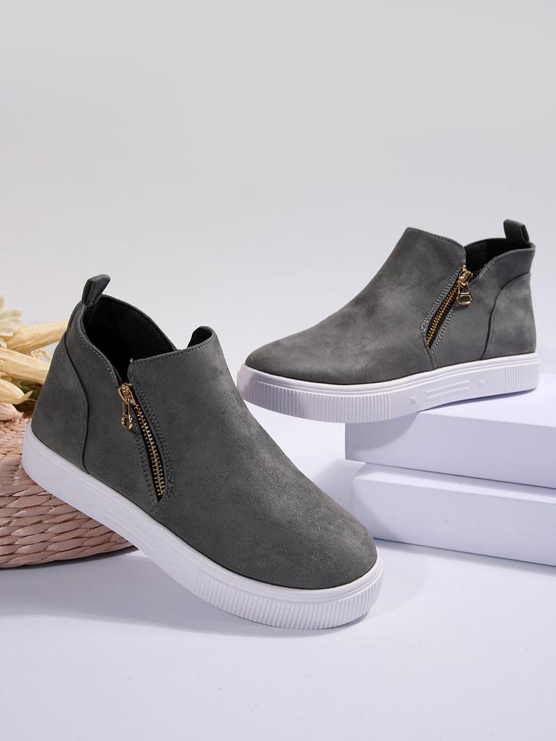 Product Introduction of Women's Fashionable Solid Color Ankle Sneaker, Casual Comfortable Zipper Design Boots for Daily Wear, Female All-match Trendy Shoes for Fall & Winter 10