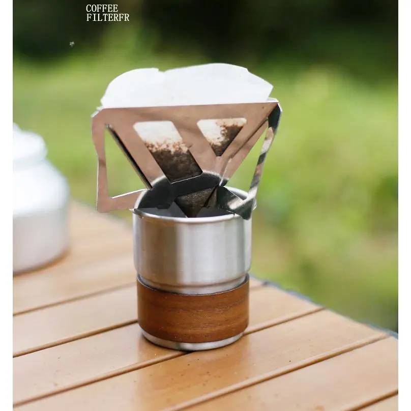 Coffee drip rack outdoor camping portable stainless steel folding funnel filter cup coffee furnace coffee residue filter