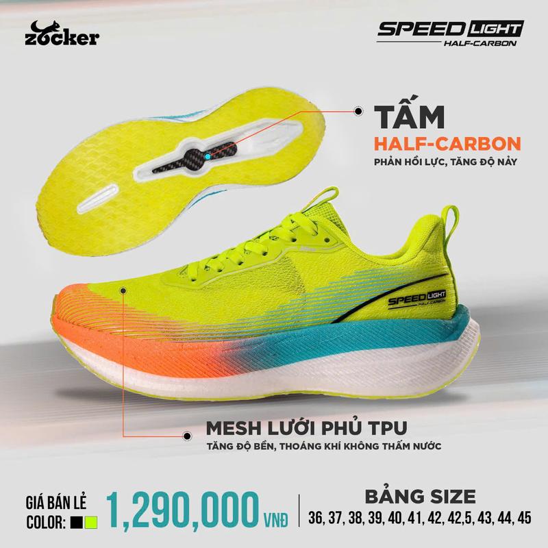 Giày Chạy Bộ Nam/Nữ Zocker Speed Light ( Tặng Bình xịt khử mùi + Tất dệt kim) Sport Sneaker Tập Chạy siêu nhẹ, độ nảy cao giảm sức khi chạy zocker  speed