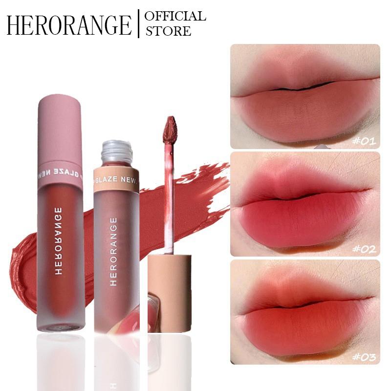 Son Kem Lì HERORANGE Dạng Glaze New, Chất Nhung Mịn Mượt, Lâu Trôi Chống Thấm Nước, Tone Đỏ Hồng Tự Nhiên, Son Môi Trang Điểm Hàng Chính Hãng