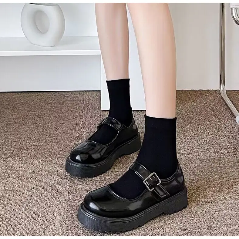 Tất Cổ Cao Nữ，Vớ cotton Cổ Cao Nữ Hàn Quốc Gân Trơn Nhiều Màu Kem Trắng Đen TATNU09 4