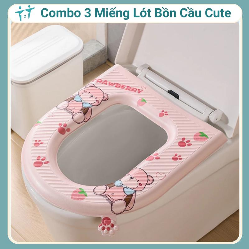 COMBO 3 Miếng Miếng Lót Đệm Bồn Cầu Tấm Lót Toilet Chống Thấm Nước Êm Nhẹ Dễ Vệ Sinh Giá Rẻ Họa Tiêt Hoạt Hình Xinh