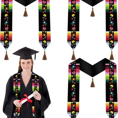 Graduation Mexican sash stole class top of 2023 Black gold letters Virgen de Guapalupe Mexican american sash graduation gift class of 2021