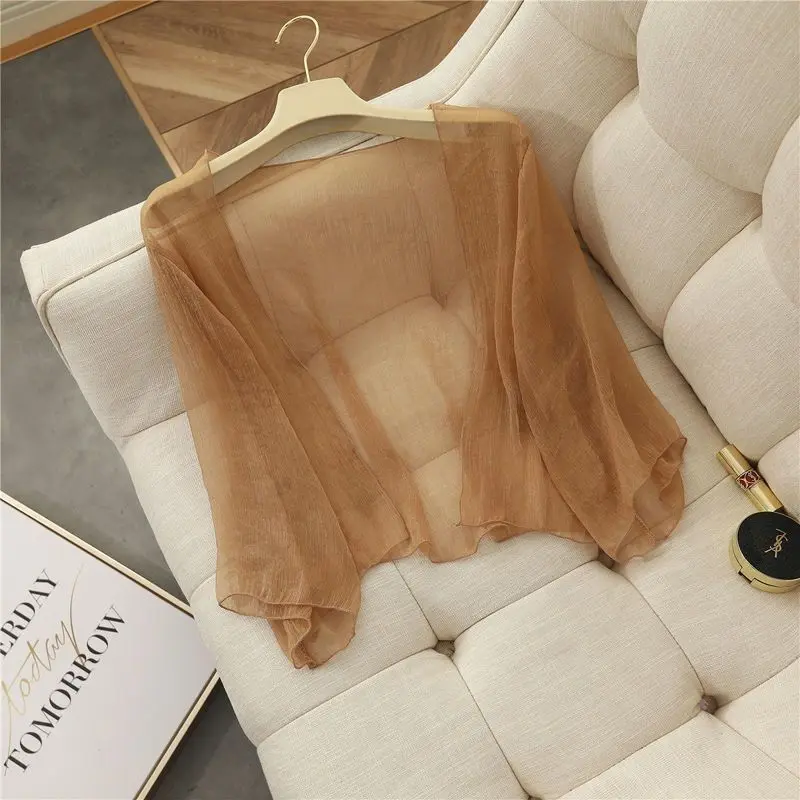 Áo Khoác Chống Nắng Mặc Bên Ngoài Cổ Tích Lung Linh Áo Cardigan Voan, Áo Khoác Mỏng, Khăn Choàng, Ngắn Xuyên thấu, Áo Thanh Lịch Siêu, Dành Cho Nữ, Được Phê Duyệt Tích Cực, [9123 Miếng]
