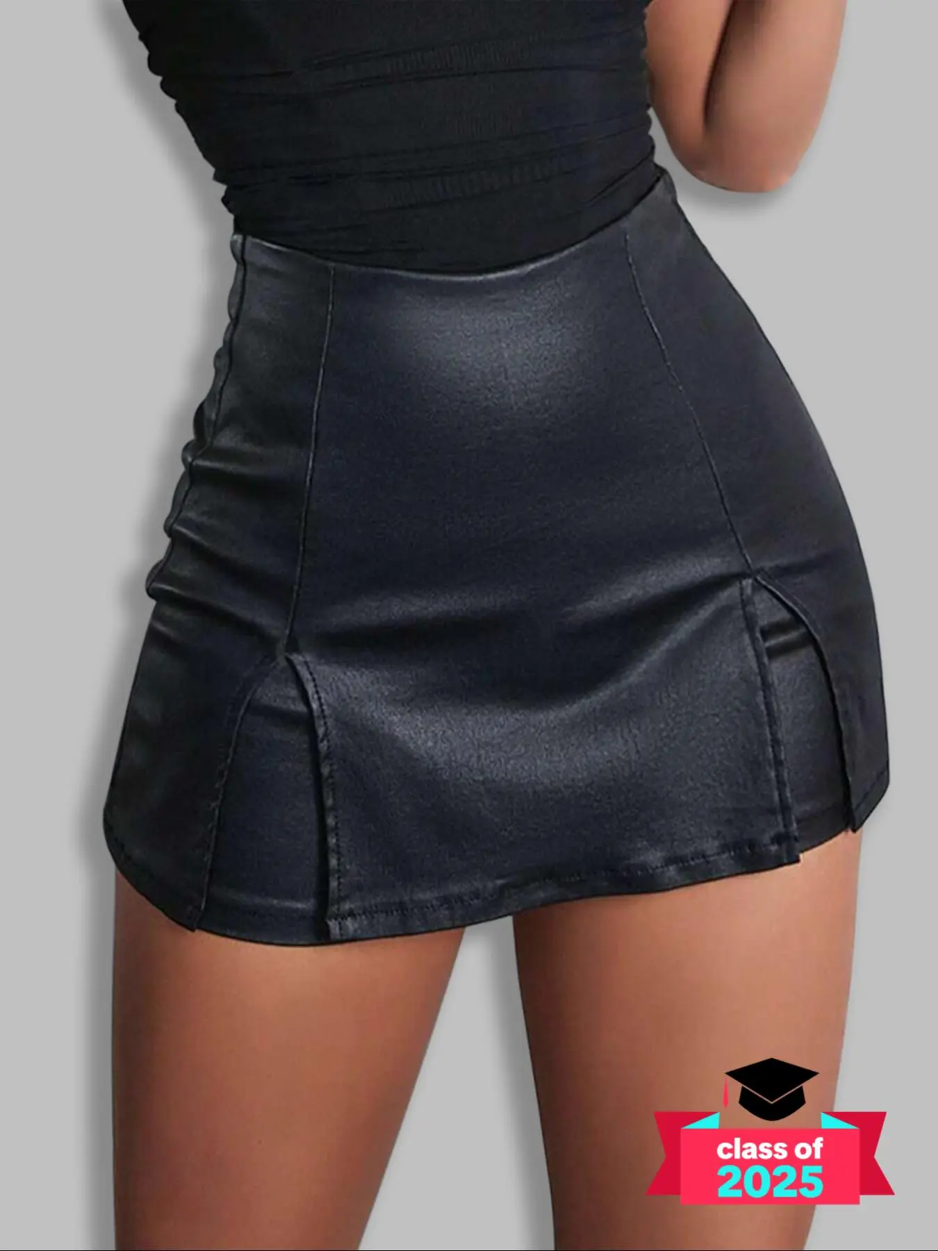 Women's Split Hem High Waist Skinny Pu Shorts, Stretchy Zip Back Faux Leather Skort for Holiday Club Daily Wear, Shorts for Women, Lady Bottoms for All Seasons, Going Out Bottoms
