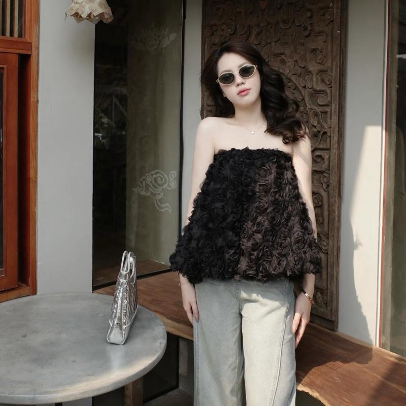 DAILY01 Áo cúp ngực bom hoa nổi dáng ngắn. Thiết kế tiểu thư, bánh bèo. Thời trang hè cao cấp L.T.L 7