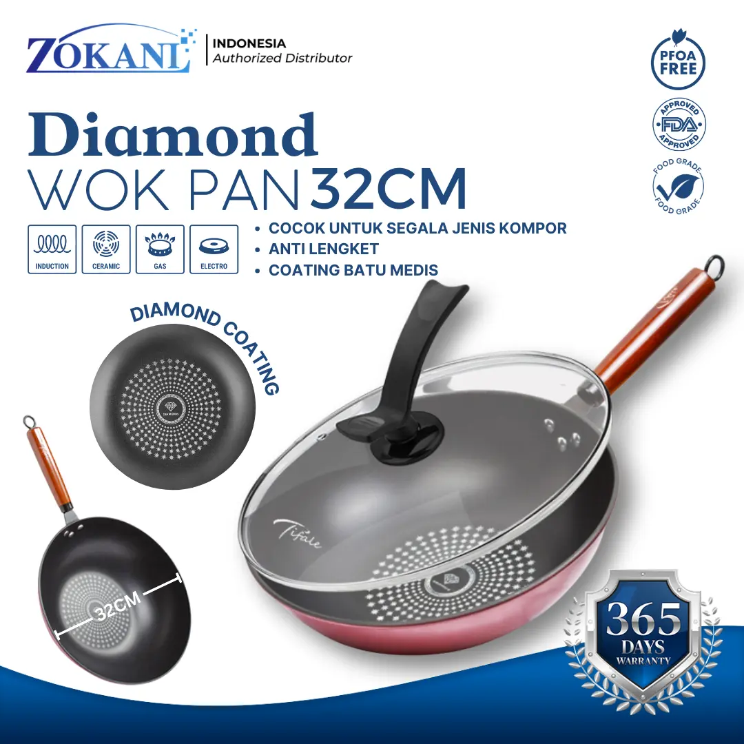 [BELI LOKAL] Zokani Wajan Penggorengan Anti Lengket Batu Medis Ukuran 32 CM Diamond Wok Pan High Quality