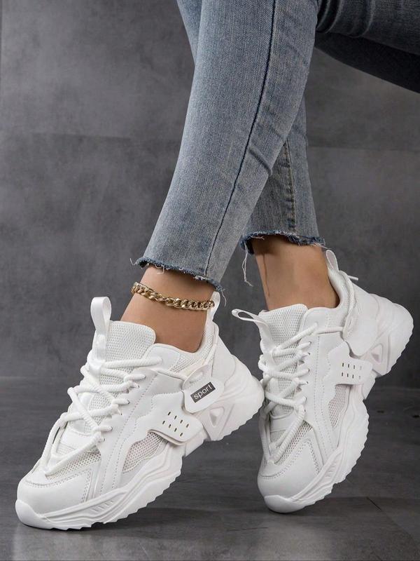 Women's Fashionable Solid Lace Up Sports Gym Sneakers, Casual Comfortable Sports Gym Shoes for Daily Wear, Female All-match Round Toe Sports Shoes for Daily Wear 6