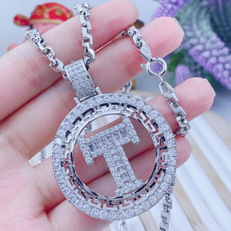 Bộ dây chuyền nam mạ bạch kim mặt chữ T - Trang sức bảo long