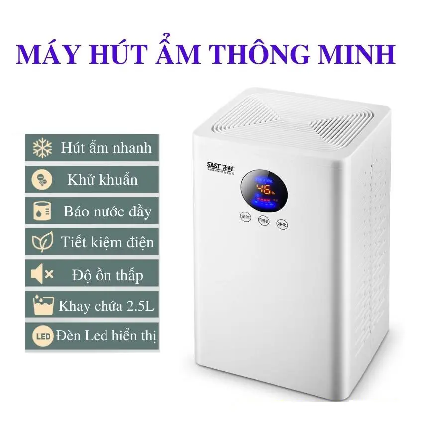 Máy hút ẩm không khí, Máy hút ẩm phòng ngủ, Máy hút ẩm mini chống nồm ẩm SAST CG-982 công suất lớn, độ ồn thấp.