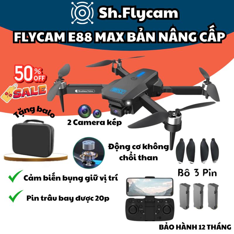 Máy bay camera flycam mini giá rẻ flycam drone E88 Max điều khiển từ xa quay phim, chụp ảnh flycam  e flycam  f198