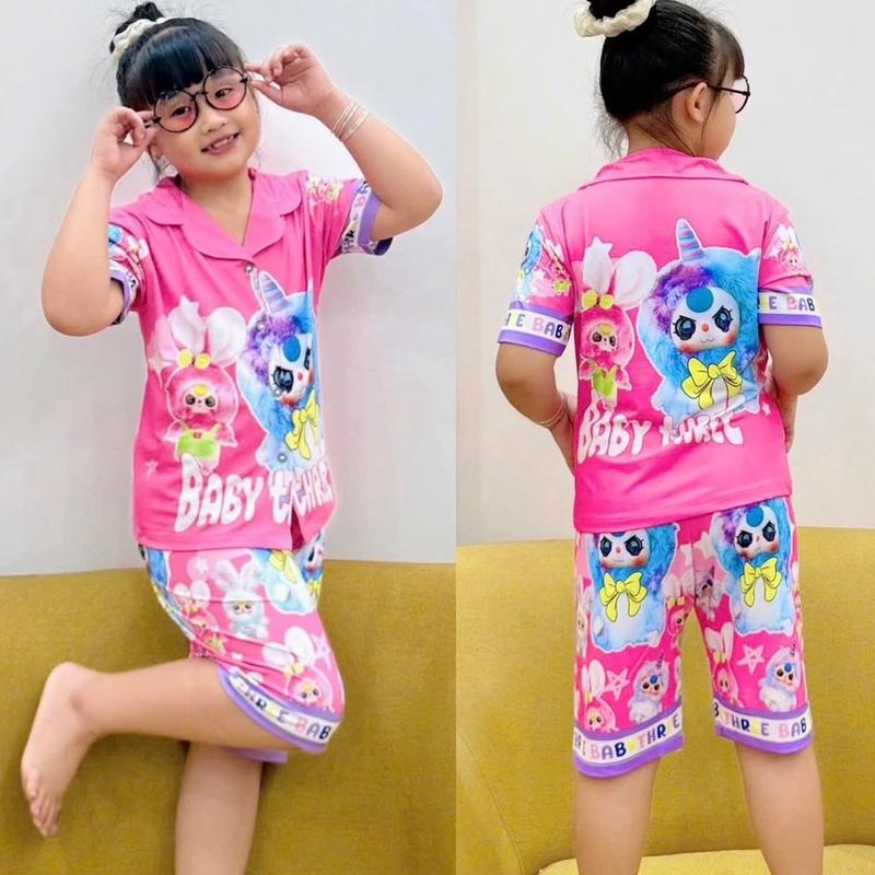 (10kg tới 48kg)Bộ tay cộc quần lửng dáng pizma bé gái, chất thun lạnh hoạ tiết 3D xinh xắn dễ thương, bé mặc đẹp, xinh , thoải mái, mát mẻ, hàng ko xù lông và ra màu áo  ngủ áo  ngủ capybara đồ  ngủ labubu đồ  tết quần  áo