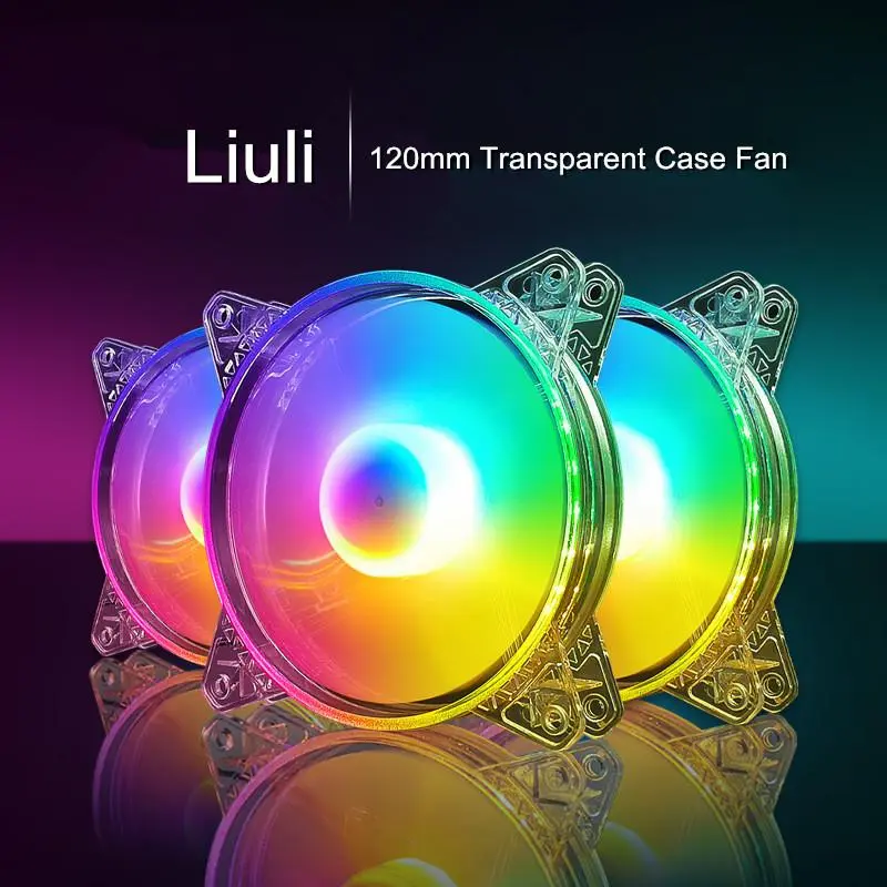 AEiTTO 120mm RGB Computer Case Cooling Fan, Molex 4-pin/6-pin Crystal Clear LED Effect Backlight Silent Fan, Low Noise Radiator for Desktop PC Hosting Gaming