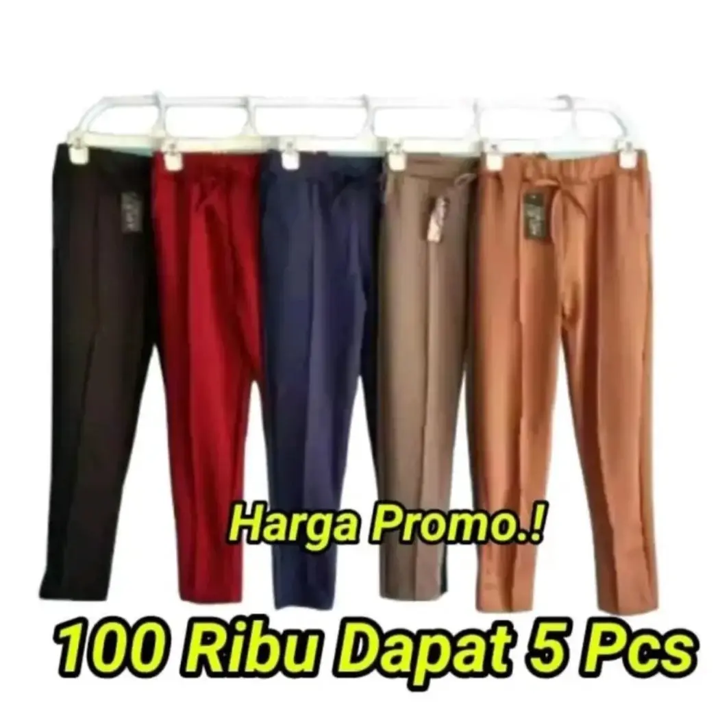 PROMO ( 5 PCS ) CELANA DOTY PANTS BASIC CREPE Bawahan Wanita Celana Panjang Wanita Dewasa Pinggang Karet Modern