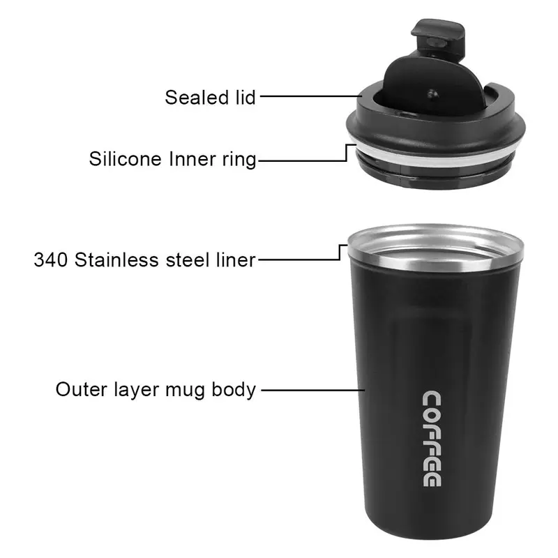 510ML Coffee Cup, 1pc Leak-proof Travel Thermos, Double Stainless Steel Coffee Cup, Car Thermos for Tea, Water, Coffee 5