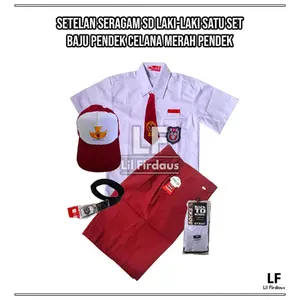 Seragam SD Anak Laki-Laki Satu Setel Baju SD Pendek Celana Merah Pendek dan Perlengkapan Seragam