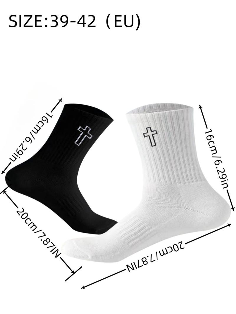 Product Introduction of Men's Cross Print Crew Socks, Casual Moisture Wicking Mid Tube Socks, Soft Comfy Breathable Socks for All Seasons Daily Wear 4