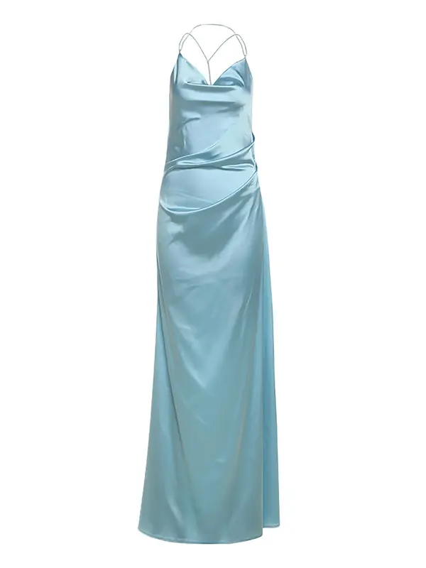 Women's Plain Satin Halter Dress, Elegant Backless Sleeveless Evening Party Gown, Ladies Summer Clothes 3