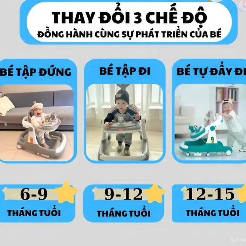 Xe tập đi đa năng chữ U cao cấp nhất, có bàn ăn dặm kèm đồ chơi và đèn nhạc 4