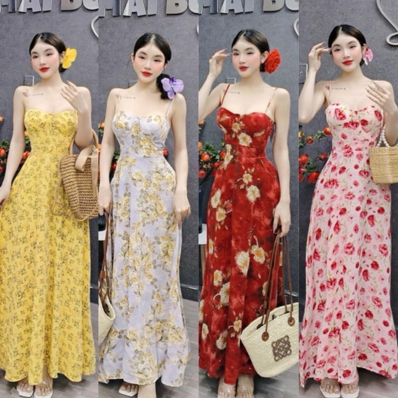 D309 - Đầm Lụa Hoa 2S Xoè Dáng Dài Có Túi Mai Bùi Store
