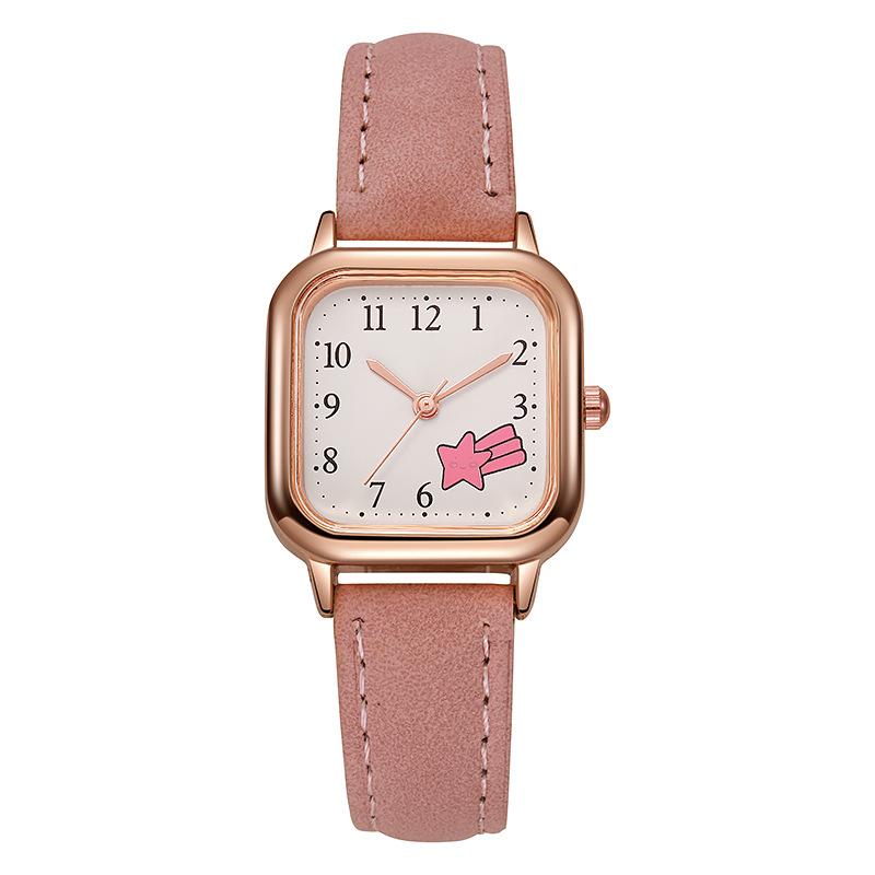 Product Introduction of Ladies' Creative Pink Meteor Pattern Casual Simple Digital Small Square Watch - Belt Small Fresh Watch 5