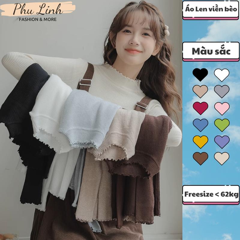 MS236 Áo len tăm nữ viền bèo xinh xắn cao cổ 3p mềm mại  Top Women Dài Tay