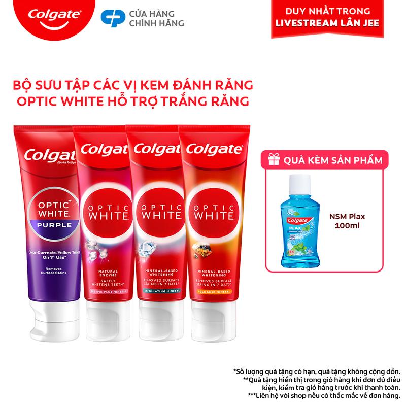 [Duy nhất trong Livestream 28.3 Lân Jee x Colgate] Bộ sưu tập các vị kem đánh răng Colgate dòng Optic White hỗ trợ trắng răng