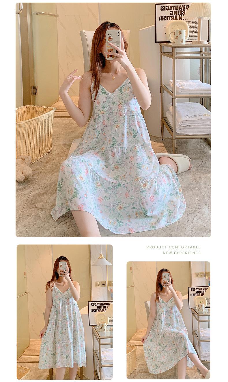 Product Introduction of Summer 2024 New Suspender Nightdress Women's Pure Desire Style Thin Poplin Pajamas Home Wear Sweet for Outer Wear Artificial Cotton Midi Dress 10