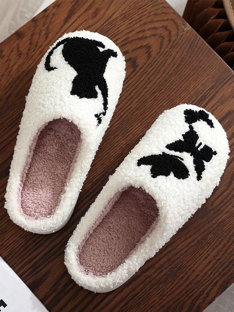 Product Introduction of Women's Cute Cat & Butterfly Pattern Slippers, Casual Soft Comfortable Home Slippers, Warm Slippers for Indoor & Outdoor Use for Fall & Winter 16
