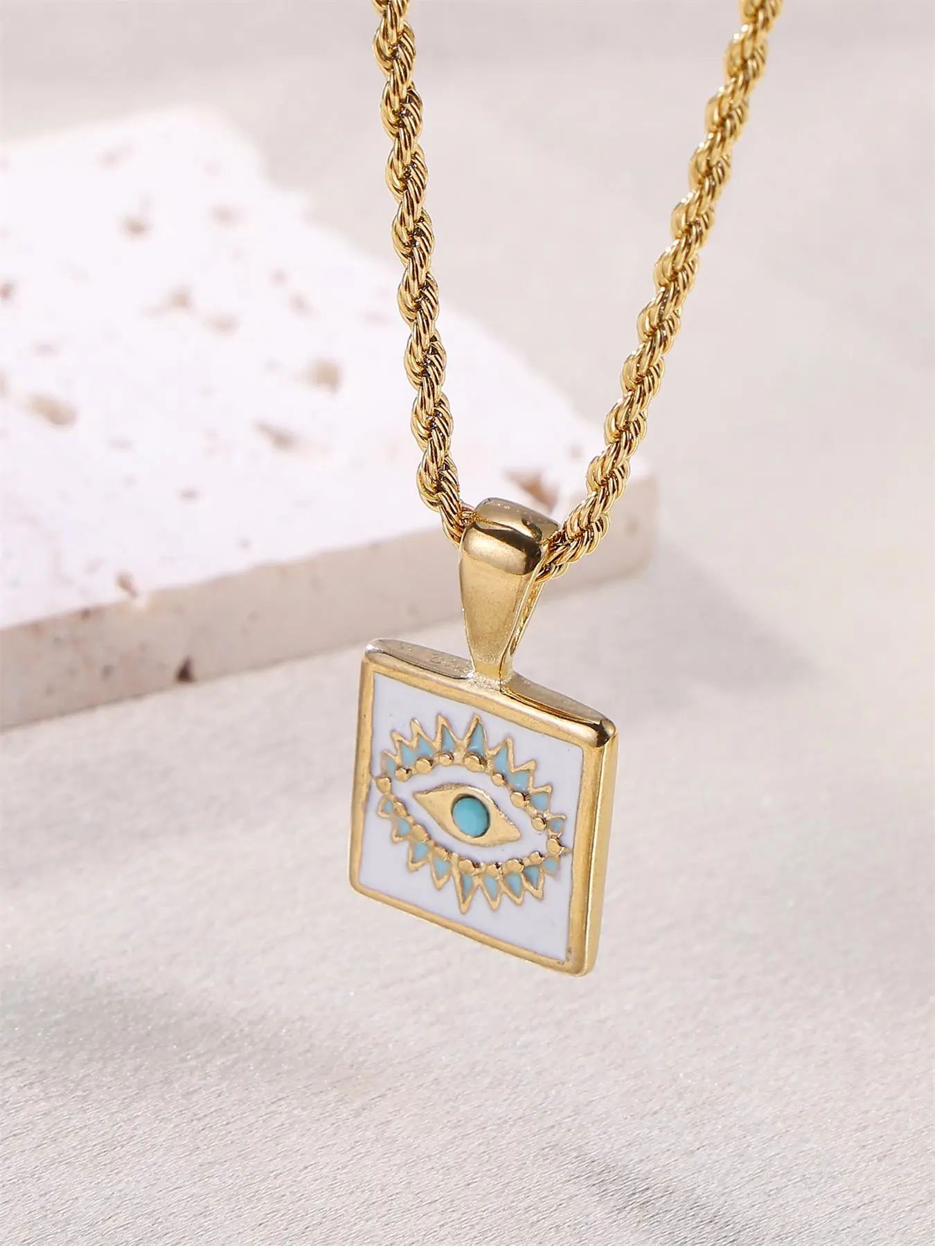 Women's Elegant Evil Eye Necklace, New Trend Temperament Stainless Steel Vintage Jewelry for Party, Daily Clothing Decor for Girl, Trendy All-match & Exquisite Jewelry for Birthday Gift