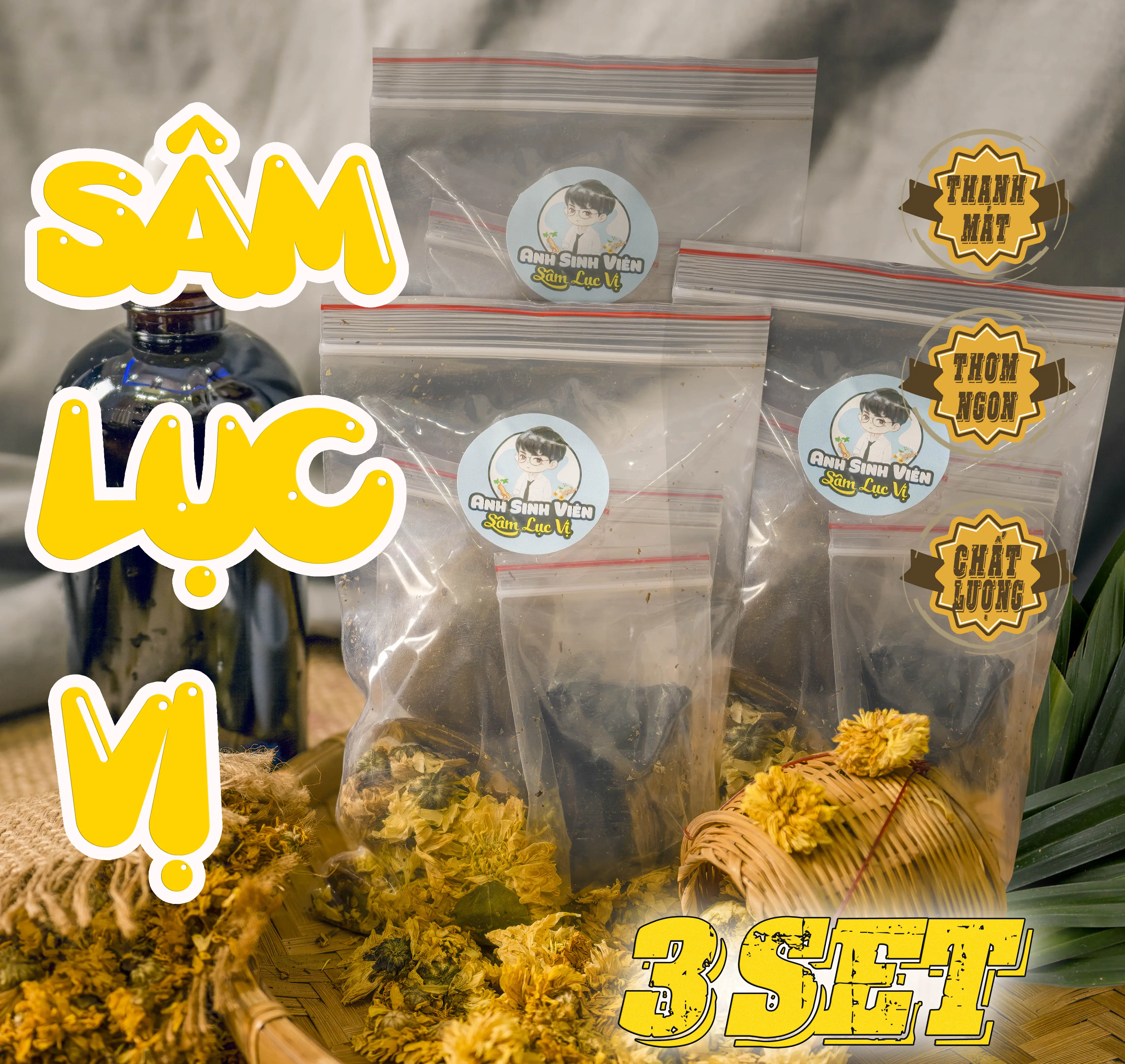 Sâm Lục Vị Anh Sinh Viên Combo 3 set  Nguyên Liệu 1 Set nấu 10 lít Nước Trà Tea Chè