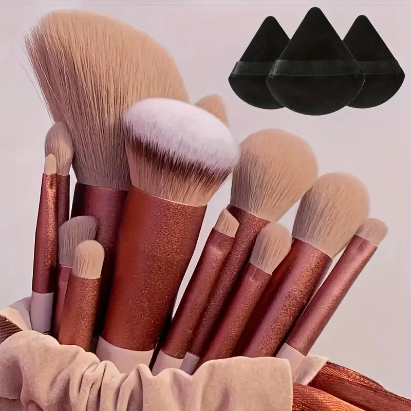 Set Berus Mekap Deluxe, 13 / 16pcs, Berus Asas Premium, Bulu Mata, Kening dan Pembayang Mata, Beg Mesra Perjalanan, Bulu Lembut, Pemegang Ergonomik, Sesuai untuk Aplikasi Mekap Tanpa Cacat Makeup