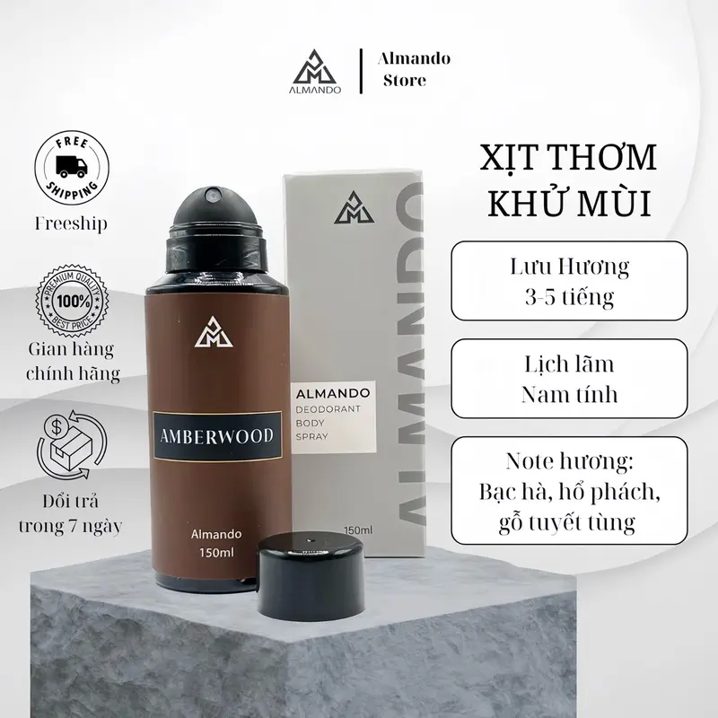 [ MUA 2 TẶNG 1 ] Body Mist Nam Almando , Xịt Thơm Khử Mùi Toàn Thân Nước Hoa Chính Hãng 150ml ( chai )  Phù Hợp Đi Học , Đi Làm , Đi Chơi Hẹn Hò Bodymist Perfume Cosmetic Mỹ Phẩm Làm Đẹp Da Dưỡng Body 4