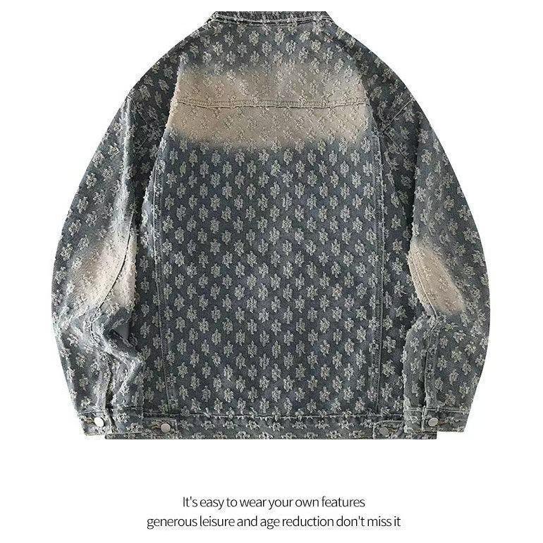 Áo Khoác Denim Mỹ, Phong Cách Jacquard Cổ Điển, Unisex, Thích Hợp Cho Mùa Xuân Và Mùa Thu, Phong Cách Cặp Đôi, Thiết Kế Cổ Điển Cao Cấp, Ngầu Và Dáng Rộng Vừa Vặn, Áo Khoác Thường Ngày 4