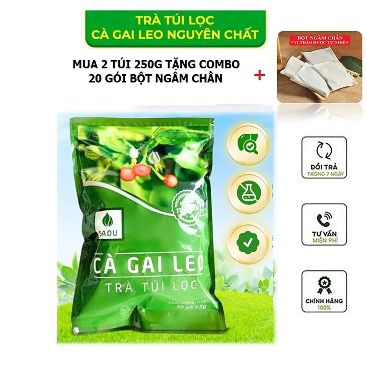 Trà Cà Gai Leo Túi Lọc Tiện Dụng Túi 250G Mua 2 Tặng 20 Gói Bột Ngâm Chân - Tea Nước Trà Chè